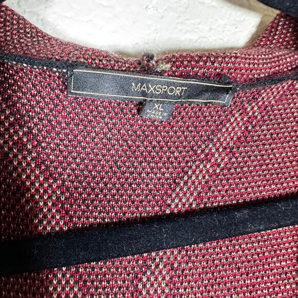 Maxsport XL Embroidered Hooded Cardigan Boho Floral Knit Red Black Wool Blend - Picture 5 of 8